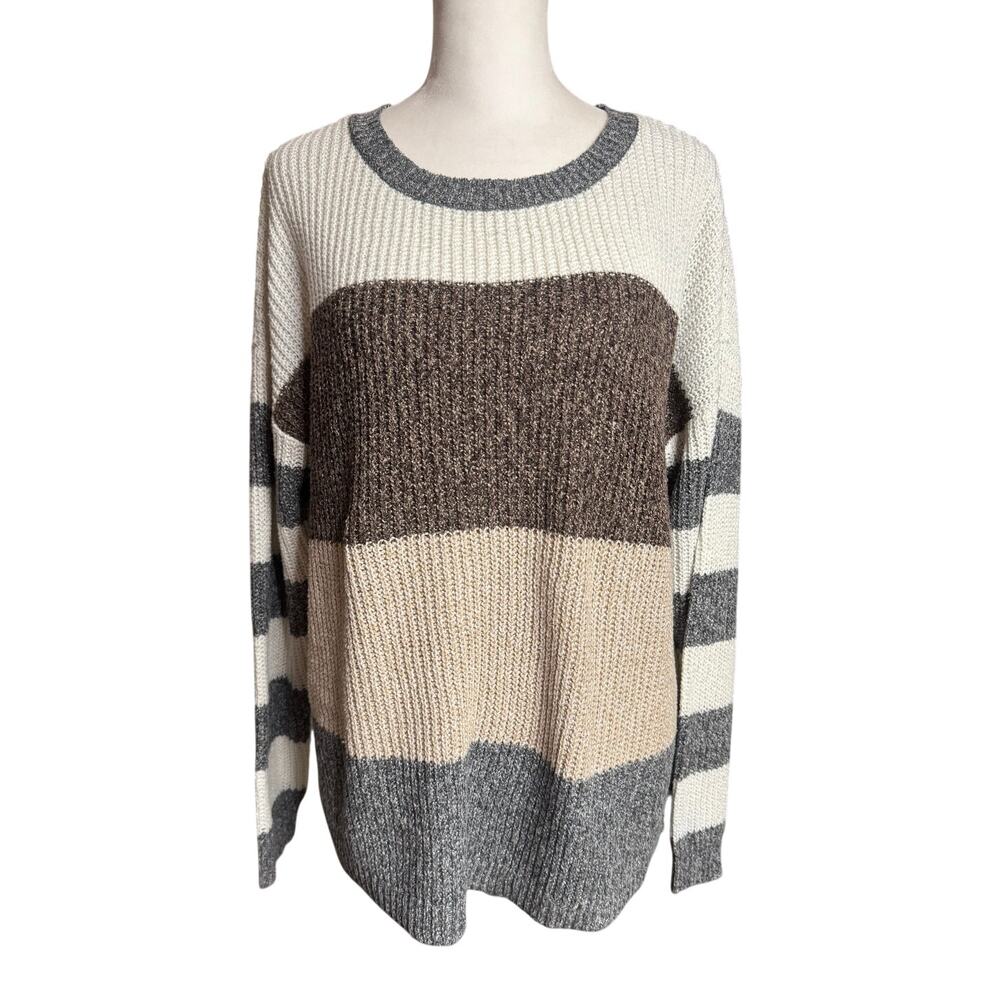 Pink Lily Colorblock Oversized Earth Tone Sweater - Small